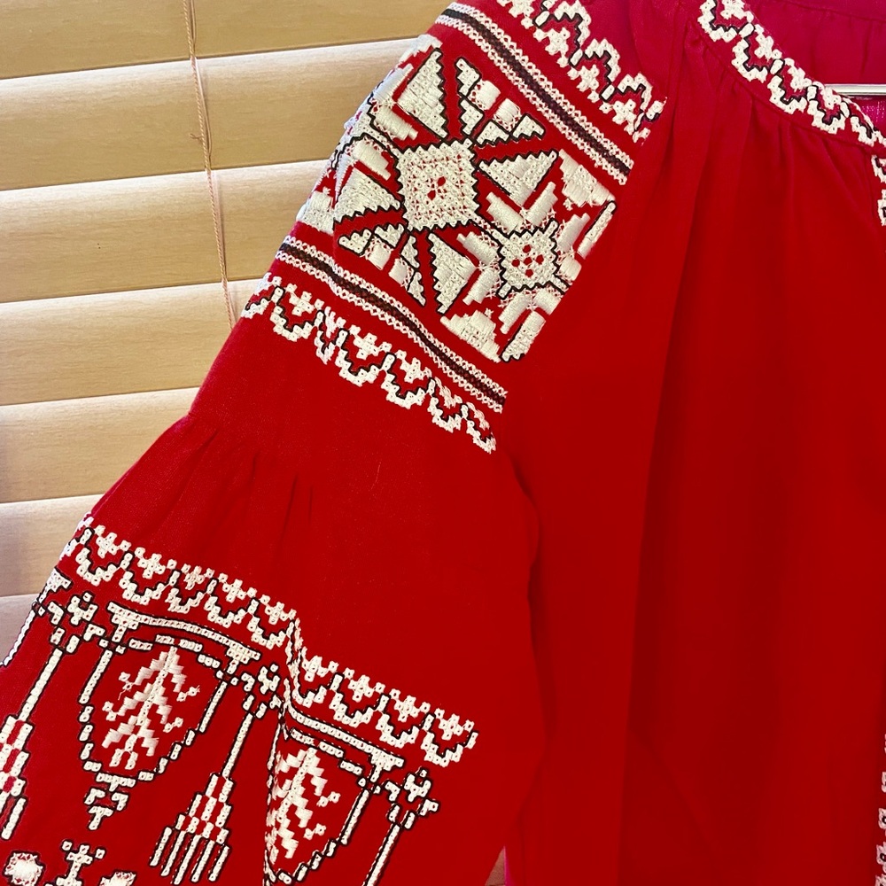 Embroidered Red Women's Top - Picture 4 of 9